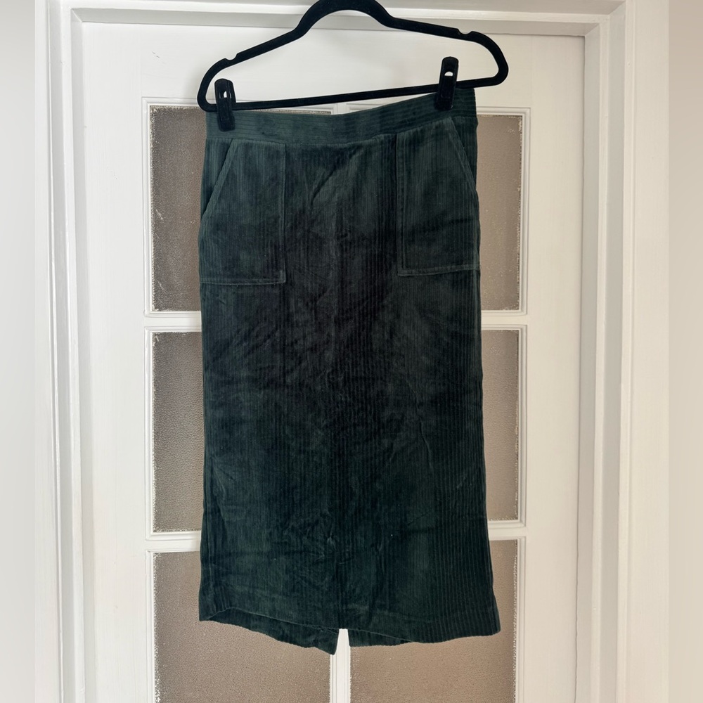 Catherine Malandrino Dark Green Corduroy Midi Skirt with Patch Pockets